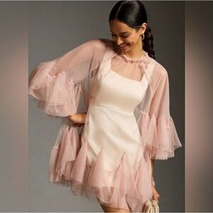 Anthropologie Maeve sheer to mesh light pink party dress L/XL